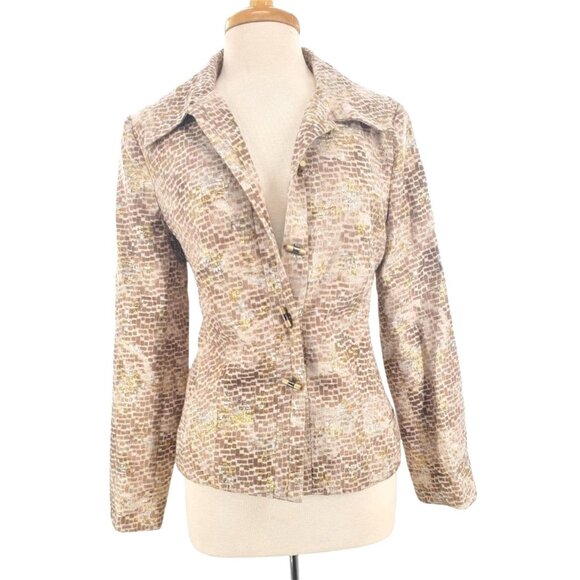 Chicos 1 Medium Jacket Silk Gold Silver Metallic Blazer Button-up Jacquard Y2K - Picture 13 of 13